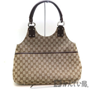 GUCCI Handbag Leather Canvas Brown Beige